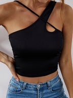 Asymmetric Black Halter Tank Top