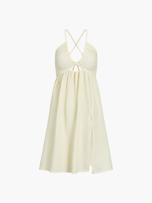 Backless Crisscross Midi Dress with Split Hem
