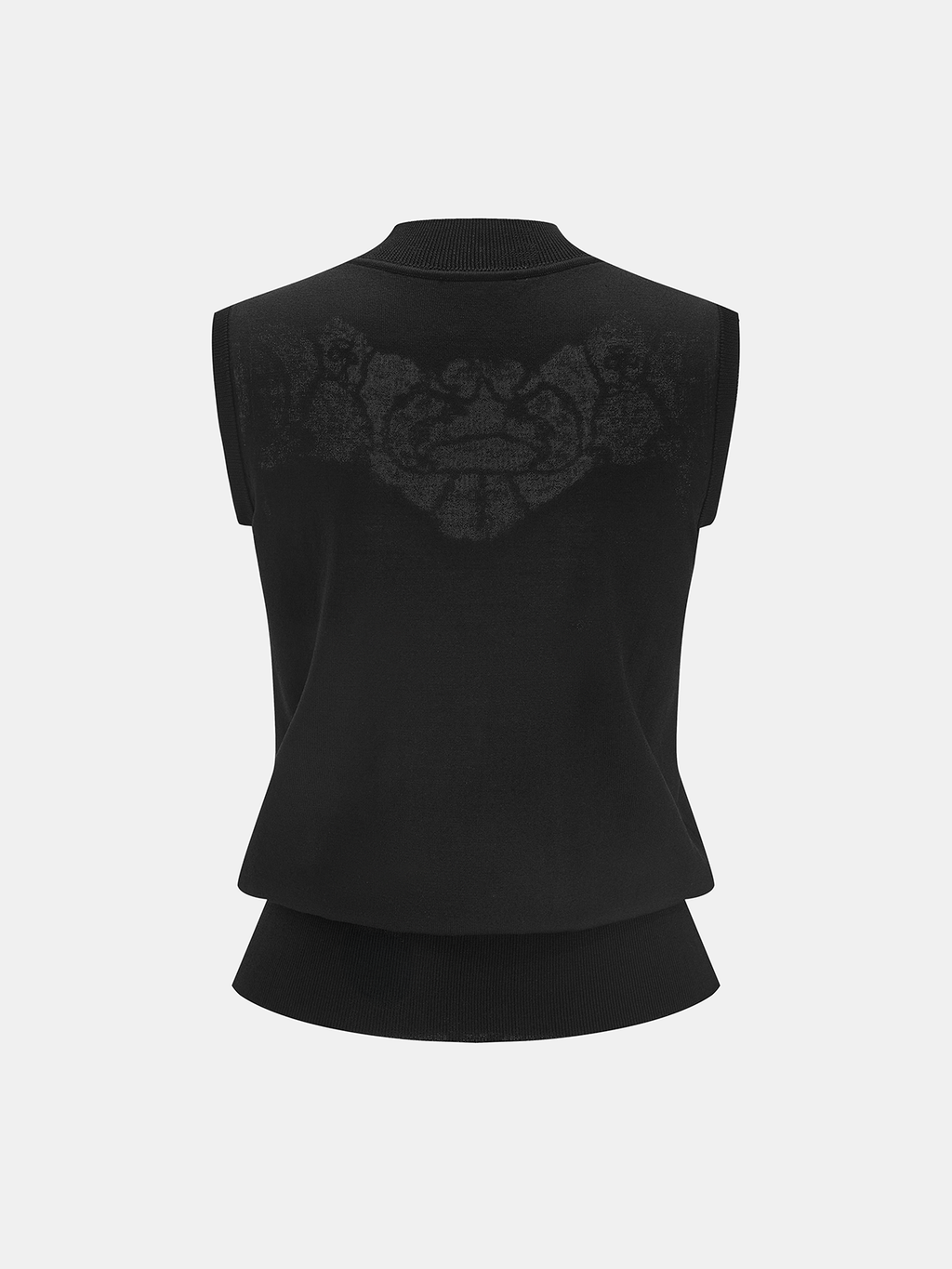 Black Lace Panel Mock Neck Fitted Top