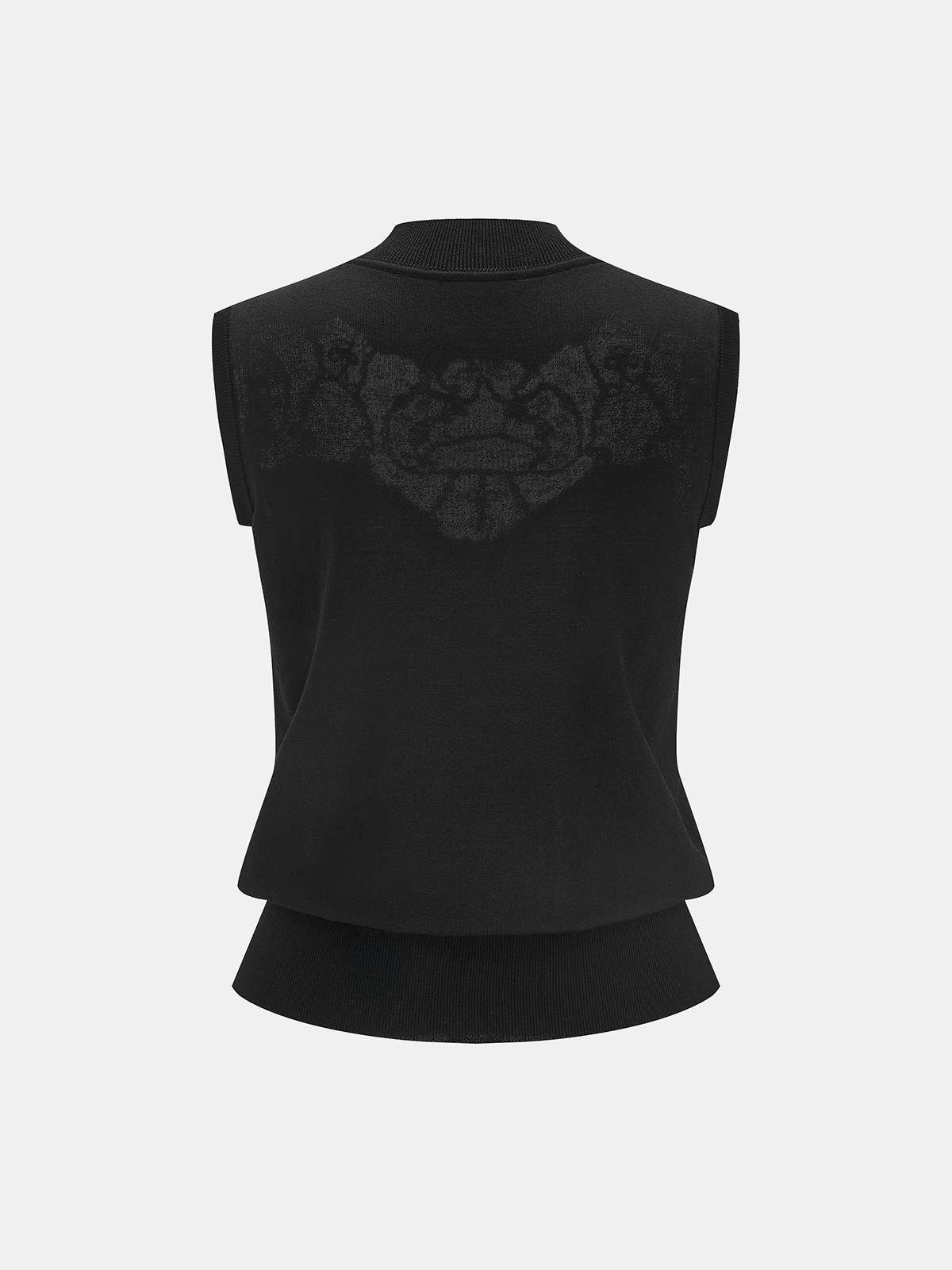 Black Lace Panel Mock Neck Fitted Top