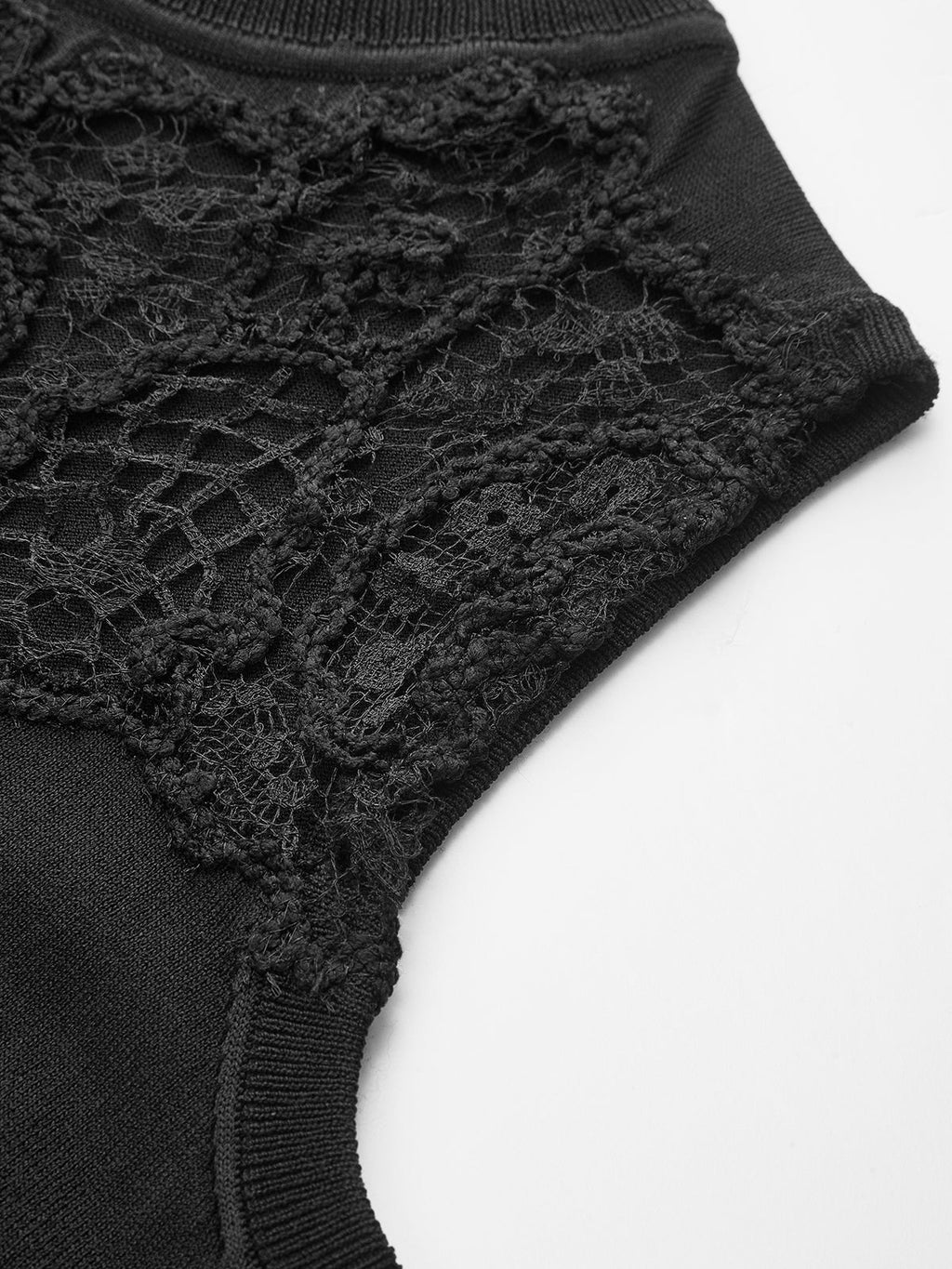 Black Lace Panel Mock Neck Fitted Top