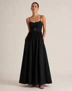 Black Heart Neck Cutout Maxi Dress with Pockets