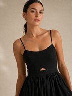 Black Heart Neck Cutout Maxi Dress with Pockets