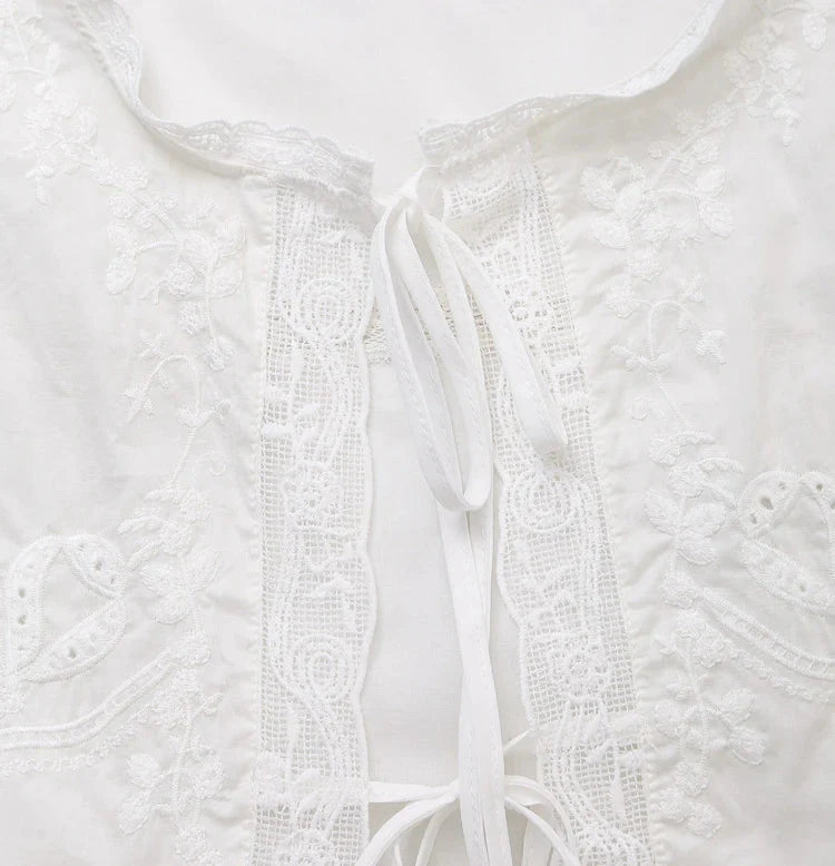Blouse with Embroidered Lace Trim