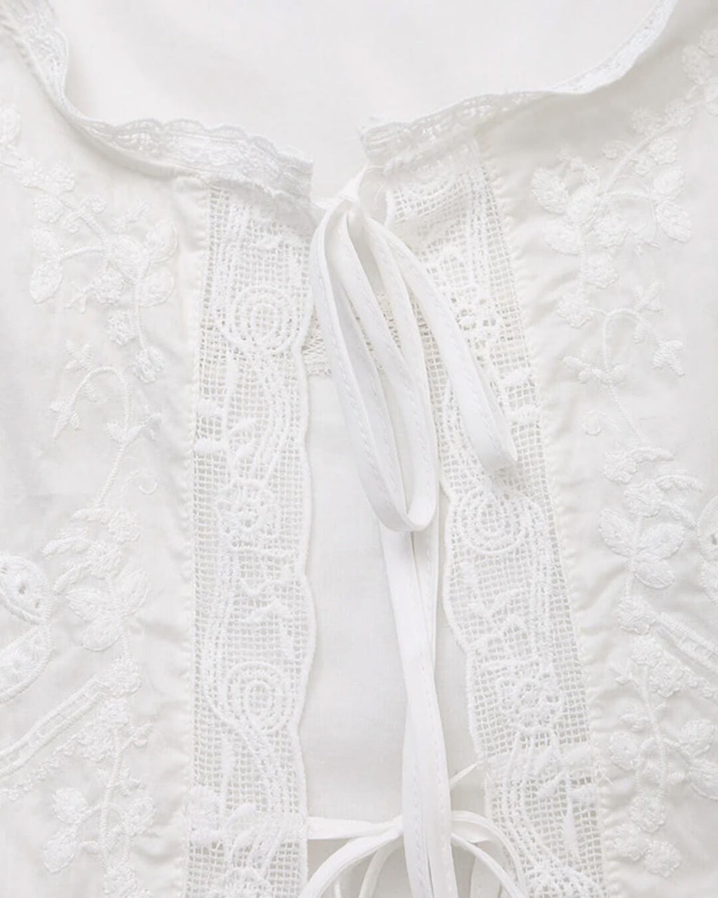 Blouse with Embroidered Lace Trim