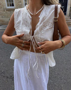 Blouse with Embroidered Lace Trim