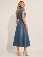 Blue Belted Denim Midi Shirt Dress