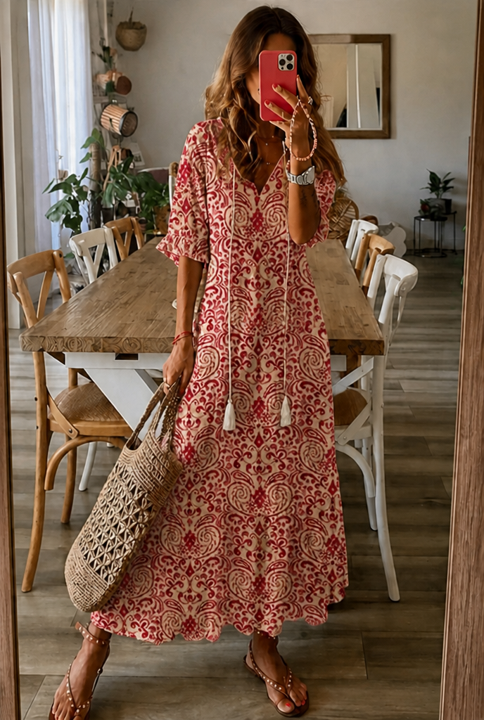 Floral V-Neck Flowy Maxi Dress