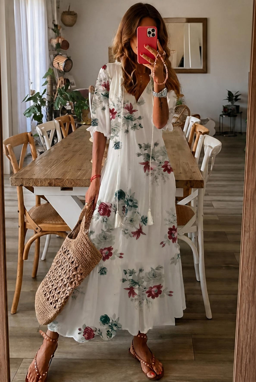 Floral V-Neck Flowy Maxi Dress