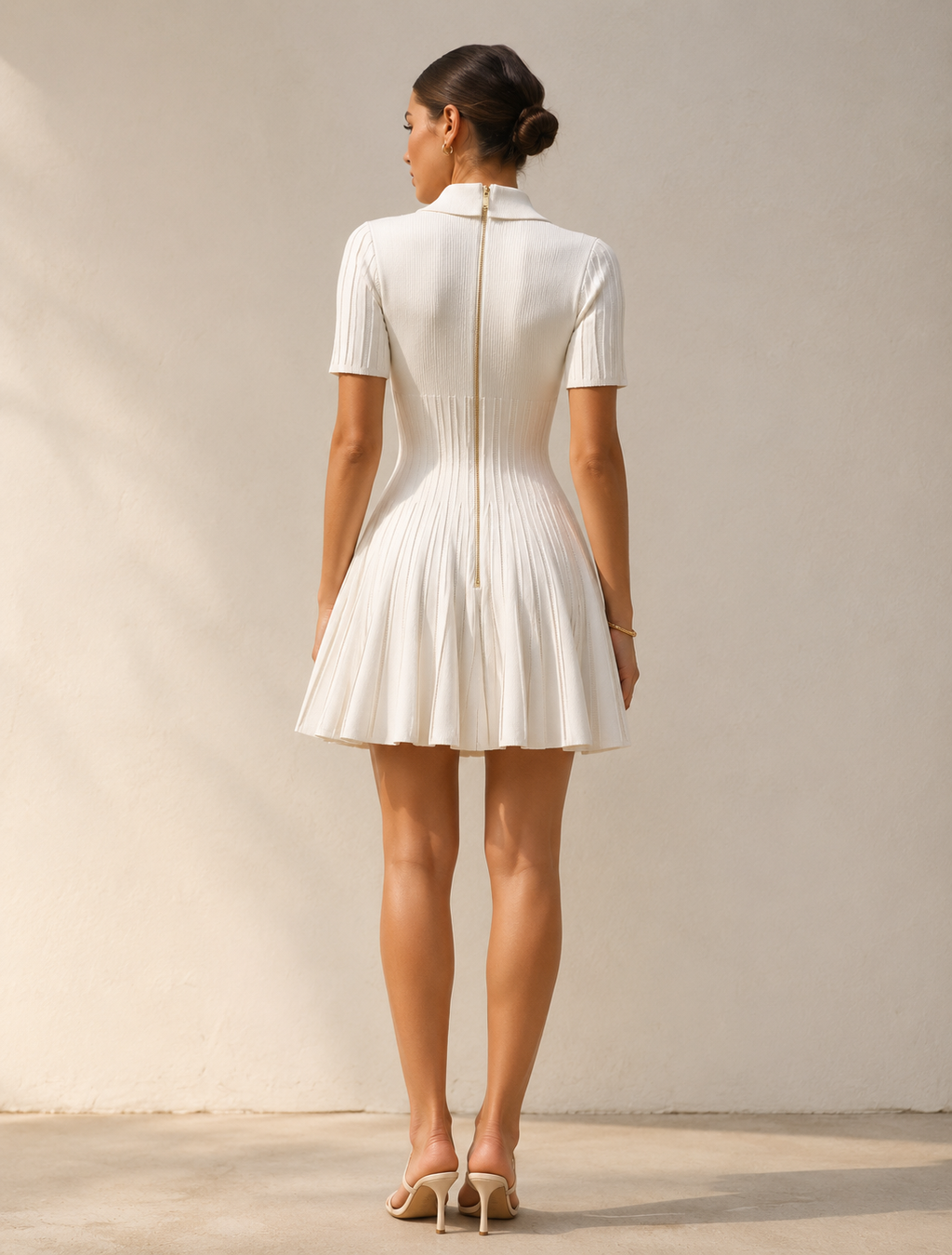 Button Front Pleated Fit and Flare Mini Dress
