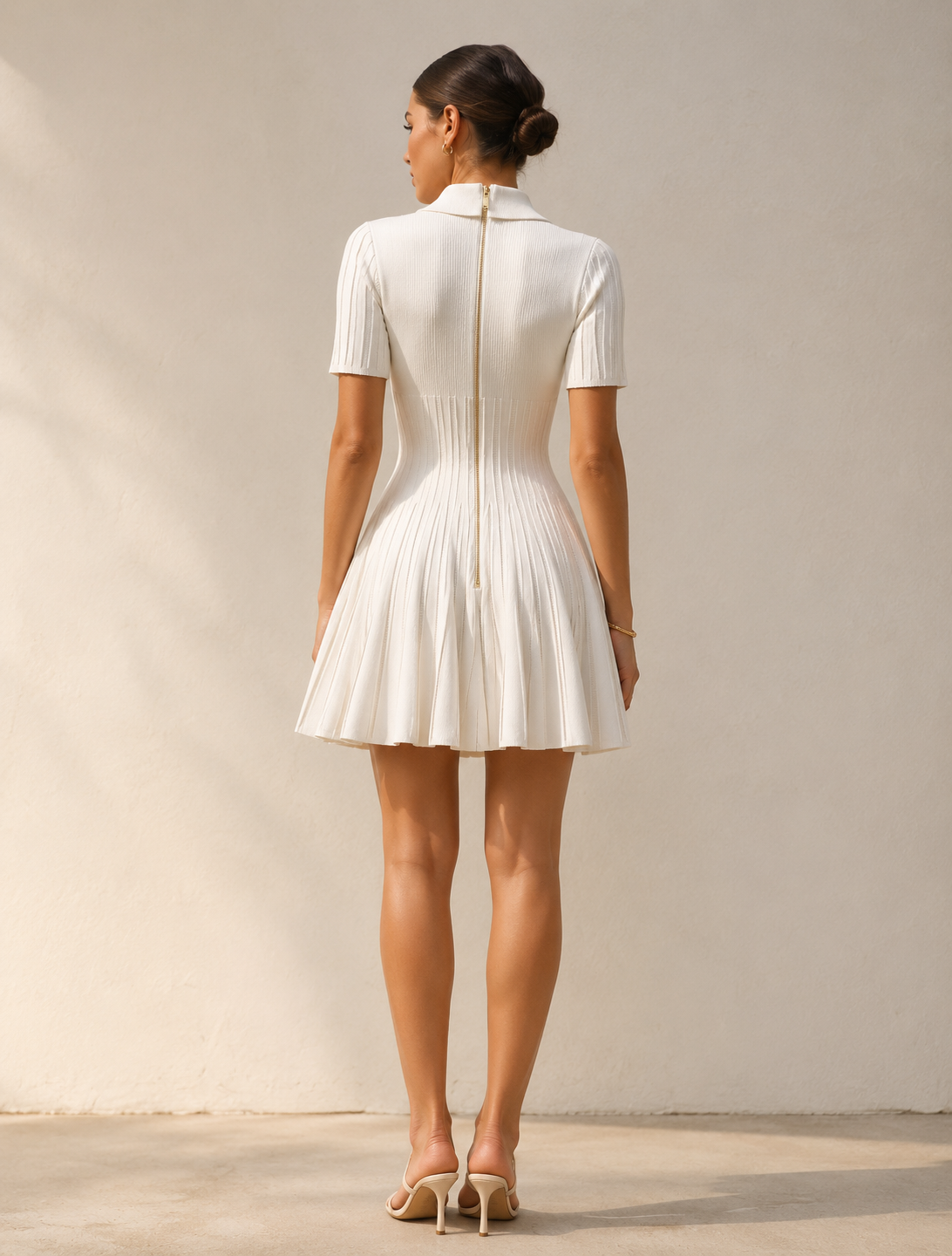 Button Front Pleated Fit and Flare Mini Dress