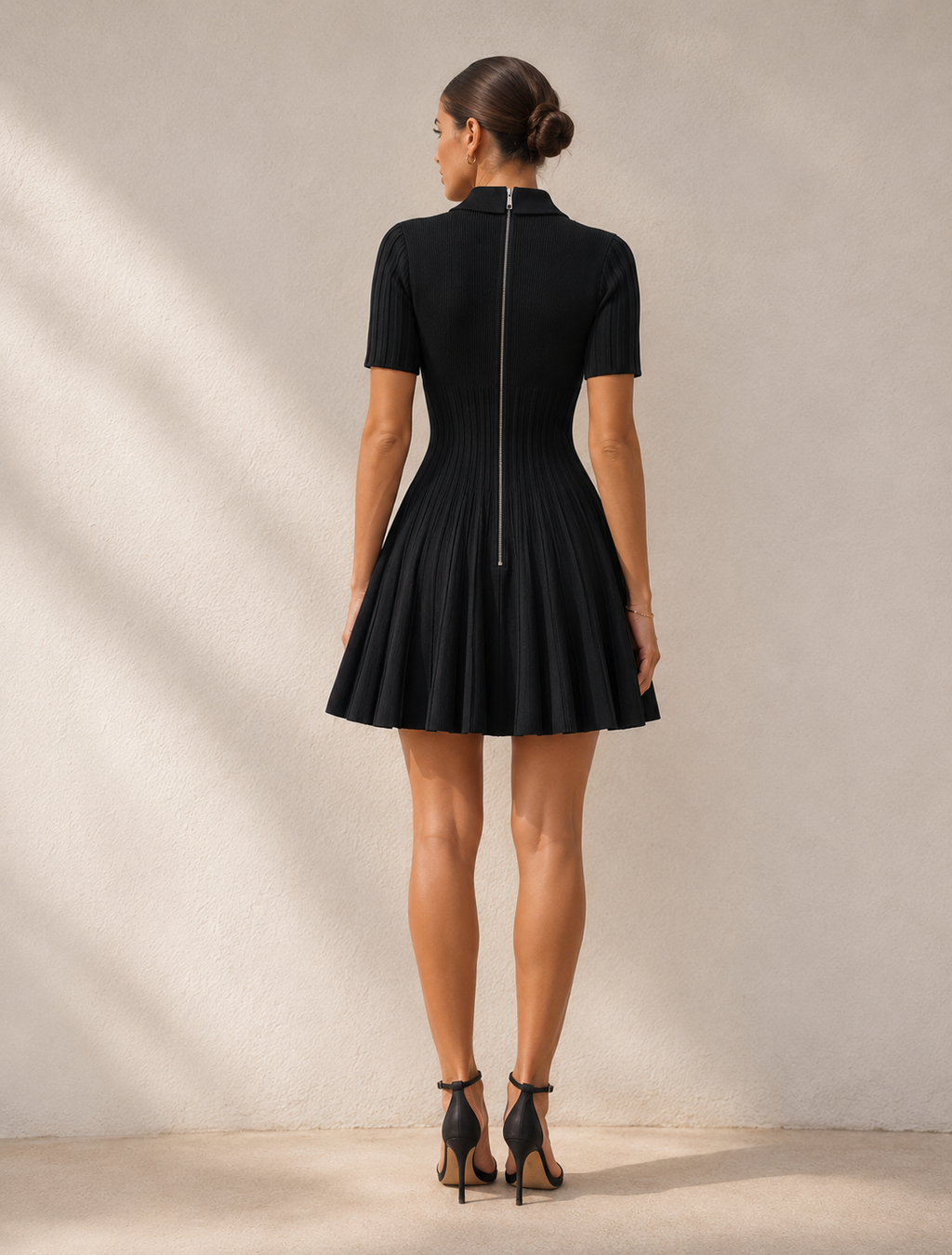 Button Front Pleated Fit and Flare Mini Dress