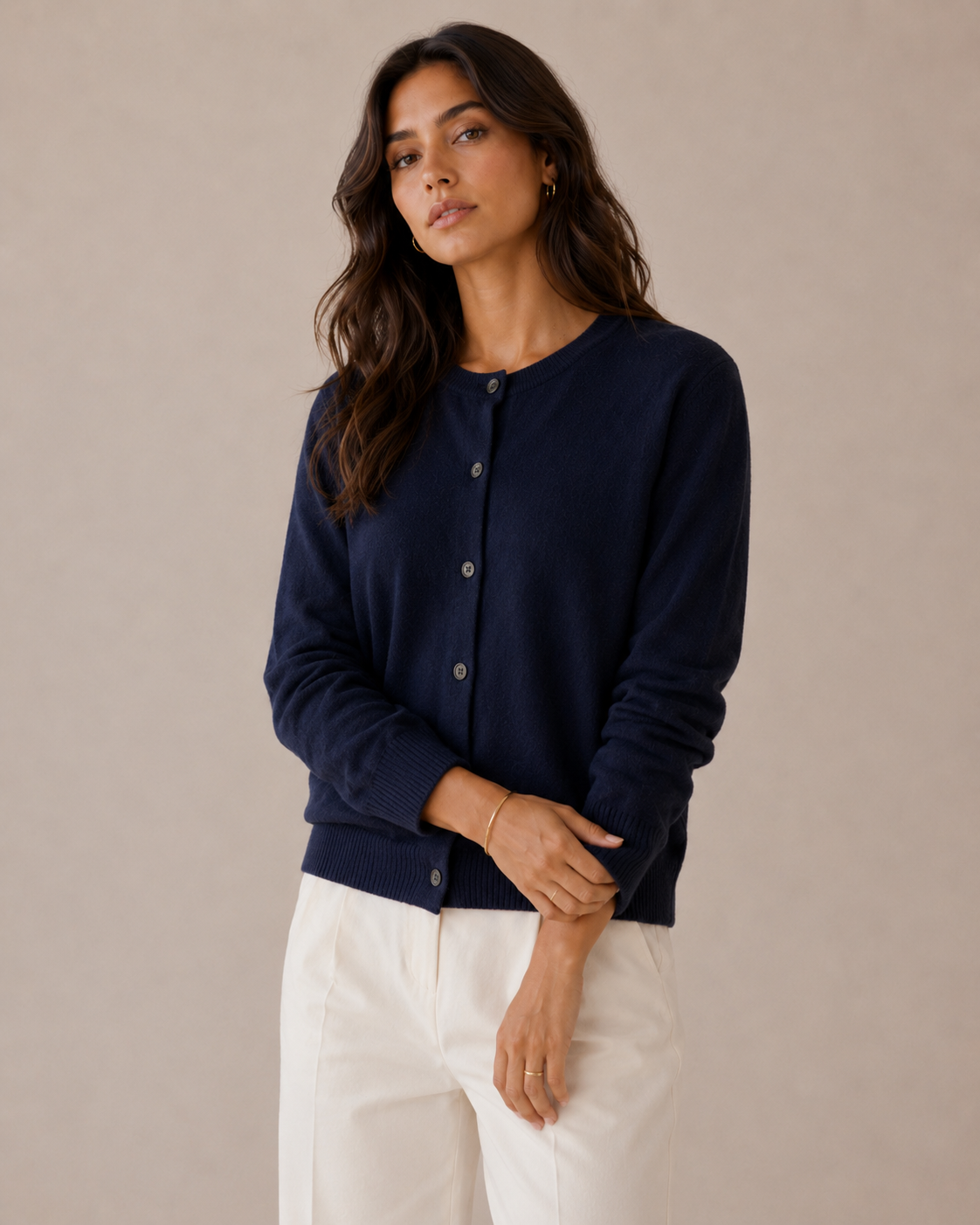 Cashmere Button Front Fitted Cardigan