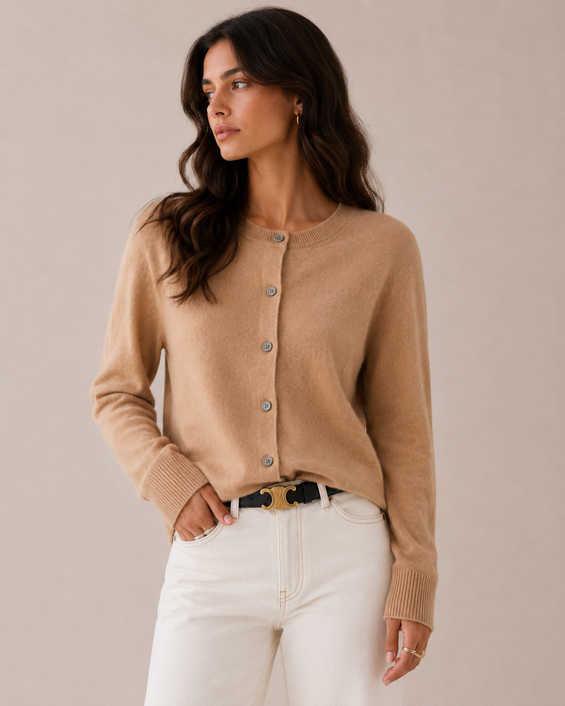 Cashmere Button Front Fitted Cardigan