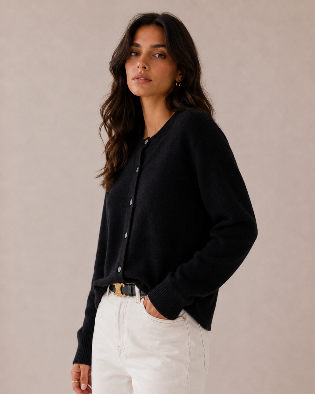 Cashmere Button Front Fitted Cardigan