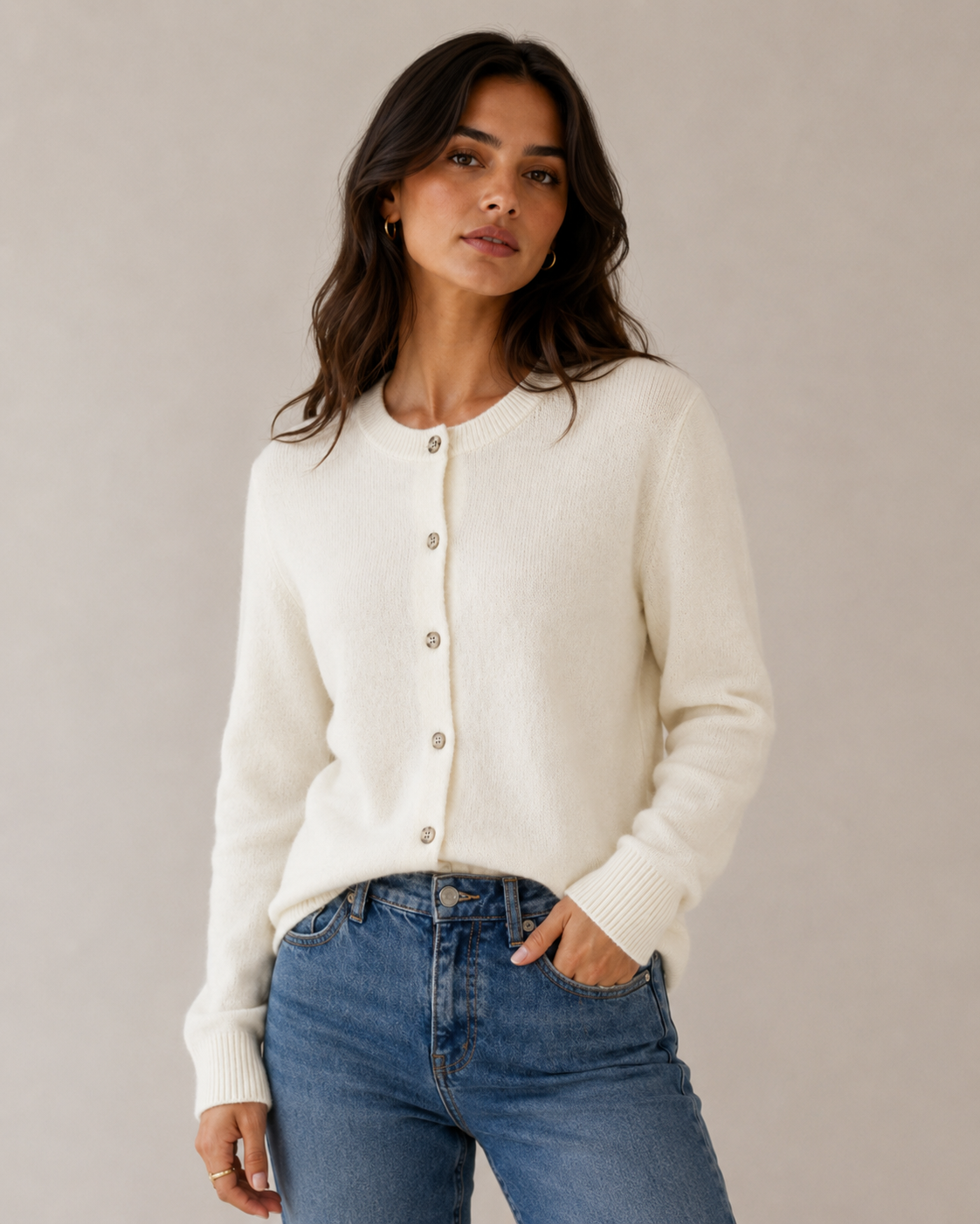Cashmere Button Front Fitted Cardigan