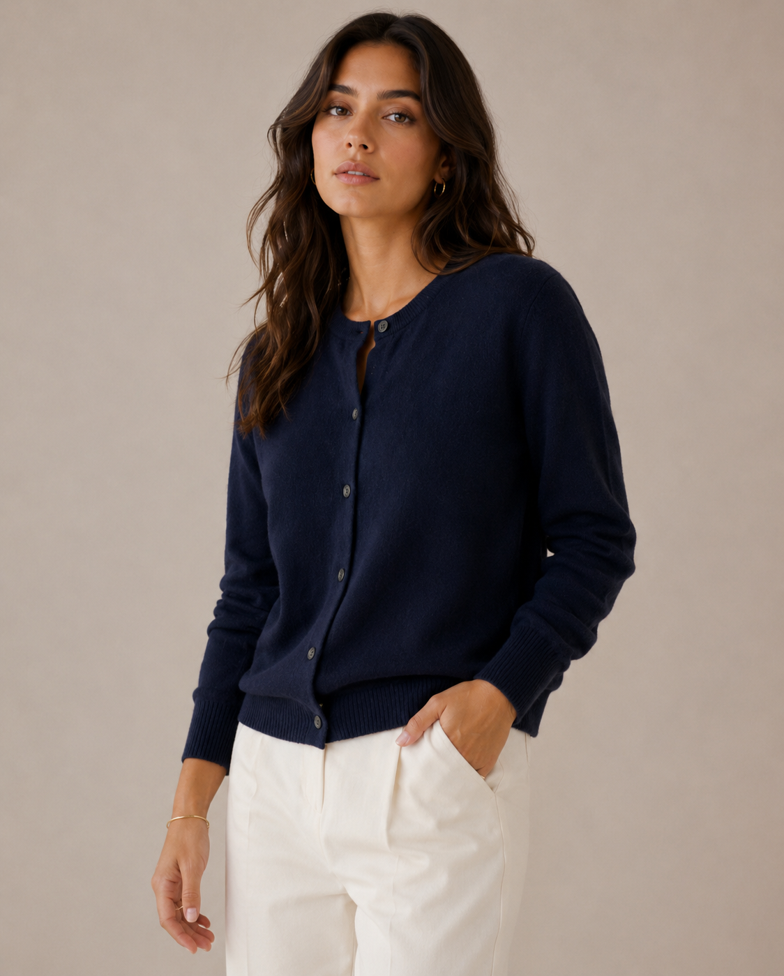 Cashmere Button Front Fitted Cardigan