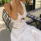 Cherry Print Halter Cami Top with Bow Detail