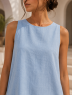 Cotton Backless Sleeveless Crew Neck Mini Dress