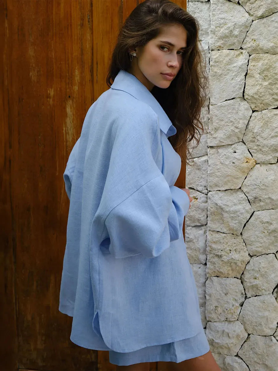 Cotton Button Down Shirt and Shorts Co-ord Set