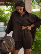 Cotton Button Down Shirt and Shorts Co-ord Set