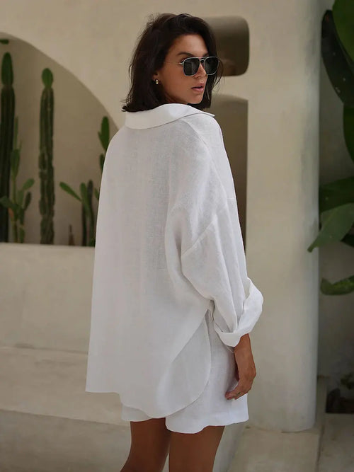 Cotton Button Down Shirt and Shorts Co-ord Set