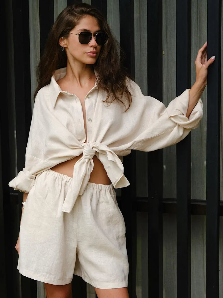 Cotton Button Down Shirt and Shorts Co-ord Set
