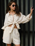 Cotton Button Down Shirt and Shorts Co-ord Set