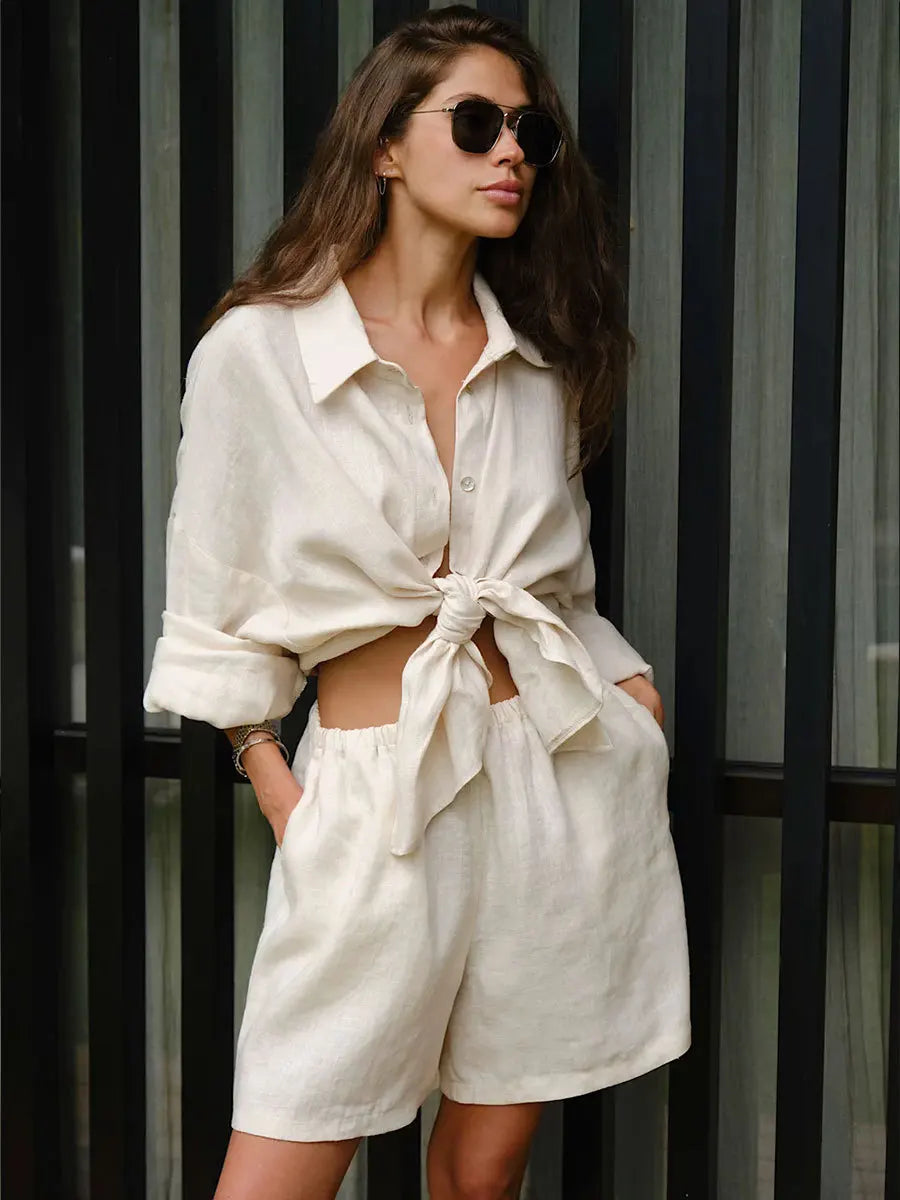 Cotton Button Down Shirt and Shorts Co-ord Set