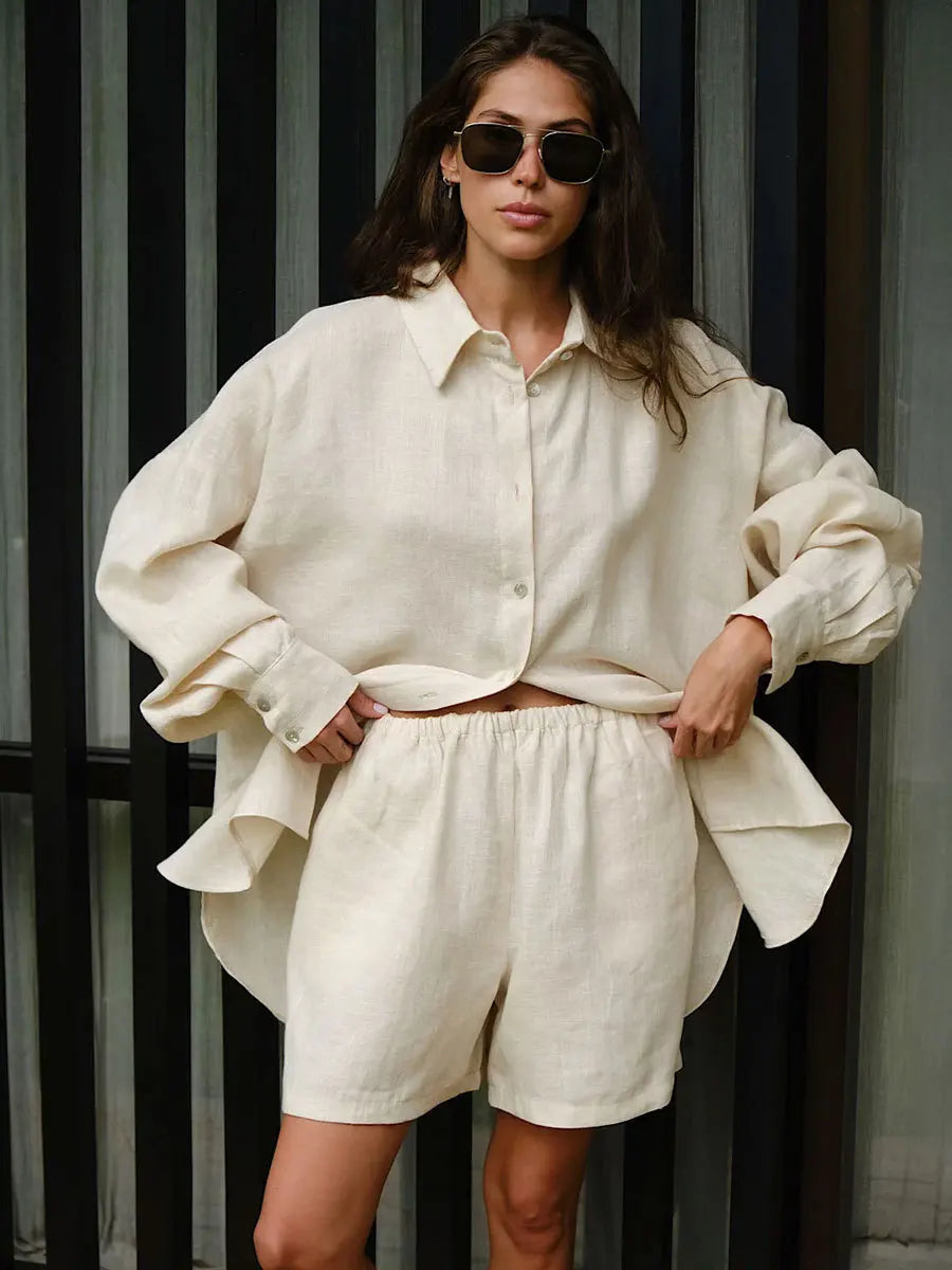 Cotton Button Down Shirt and Shorts Co-ord Set