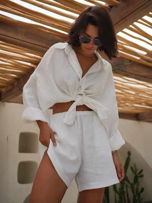 Cotton Button Down Shirt and Shorts Co-ord Set