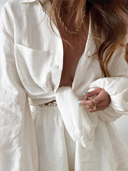 Cotton Linen Double Lined Shorts Co-ord Set