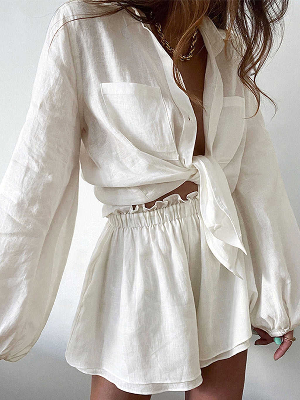 Cotton Linen Double Lined Shorts Co-ord Set