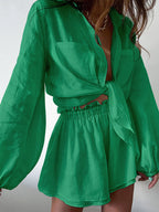 Cotton Linen Double Lined Shorts Co-ord Set