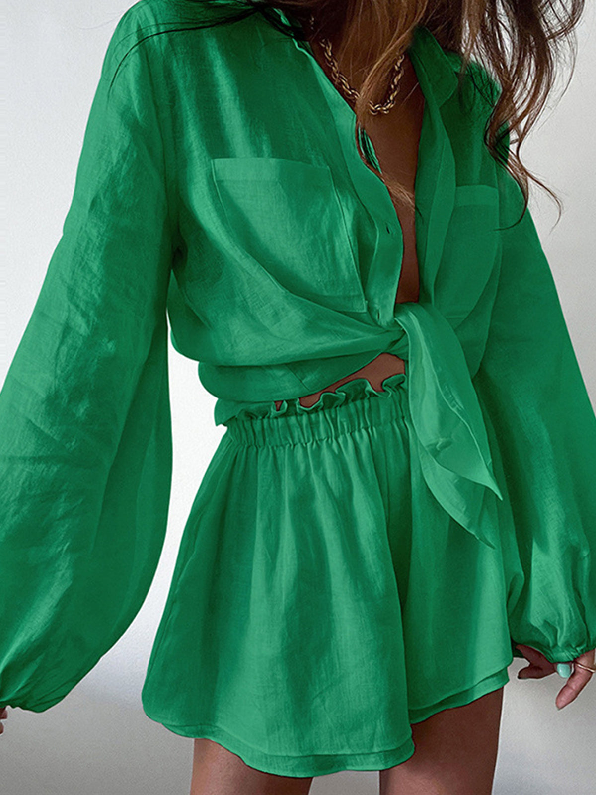 Cotton Linen Double Lined Shorts Co-ord Set
