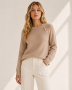 Crew Neck Button Detail Knit Sweater