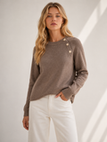 Crew Neck Button Detail Knit Sweater