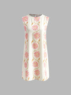 Crew Neck Floral Printed Mini Dress