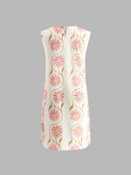 Crew Neck Floral Printed Mini Dress