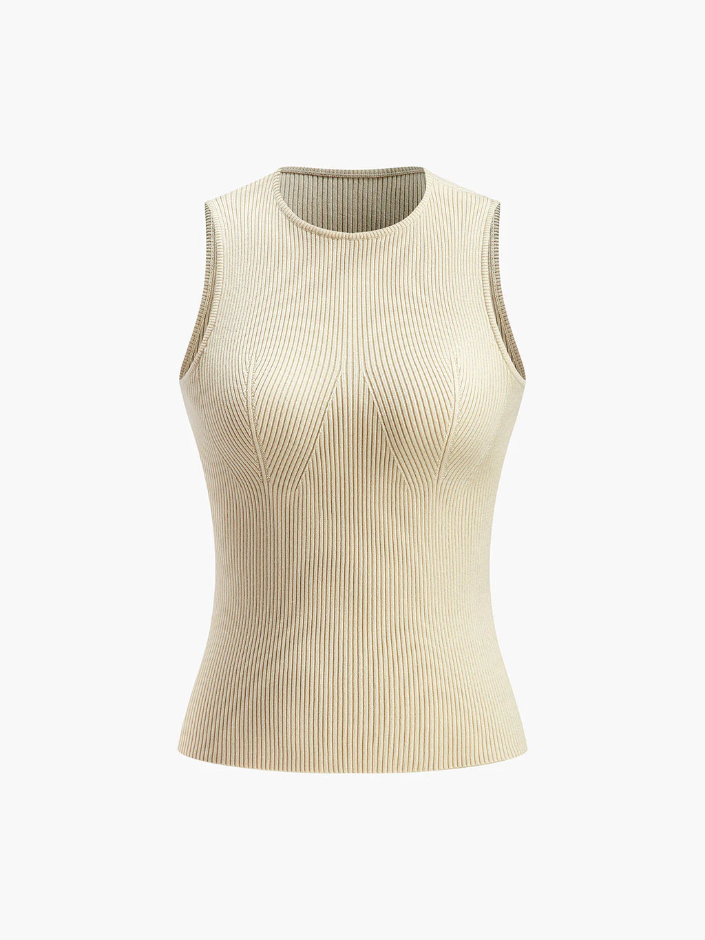 Crew Neck Sculpted Seam Ribbed Knit Tank Top