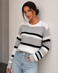 Crew Neck Stripe Drop Shoulder Oversized Knit Sweater
