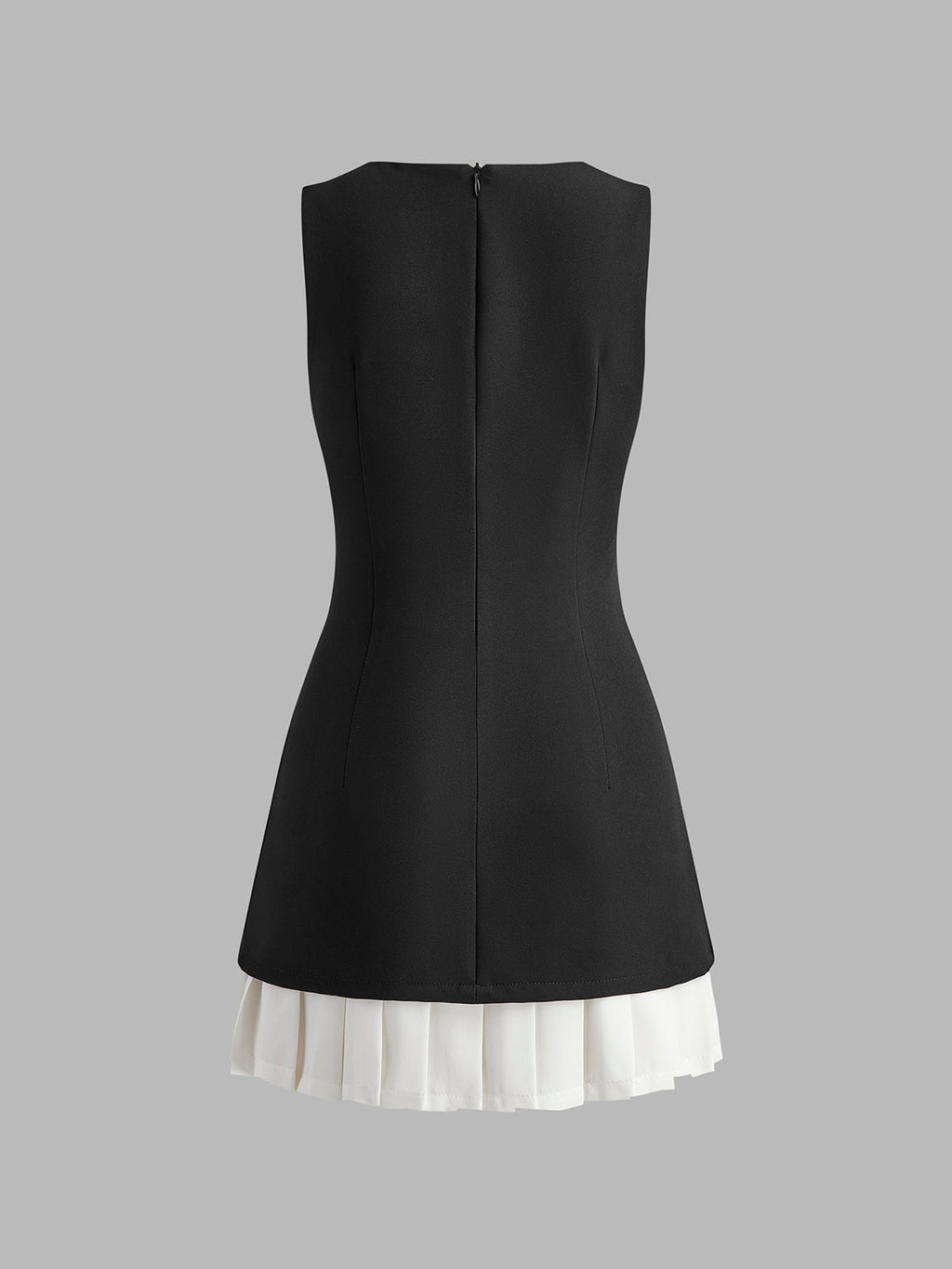 Crew Neck Two Tone Pleated Mini Dress