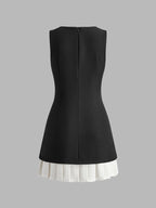 Crew Neck Two Tone Pleated Mini Dress