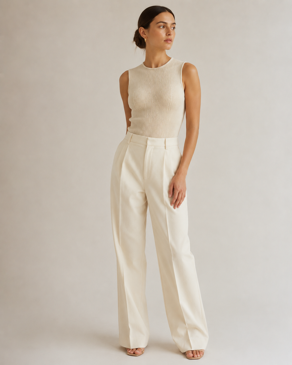 Crew Neck Sculpted Seam Ribbed Knit Tank Top