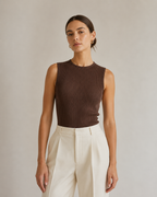 Crew Neck Sculpted Seam Ribbed Knit Tank Top