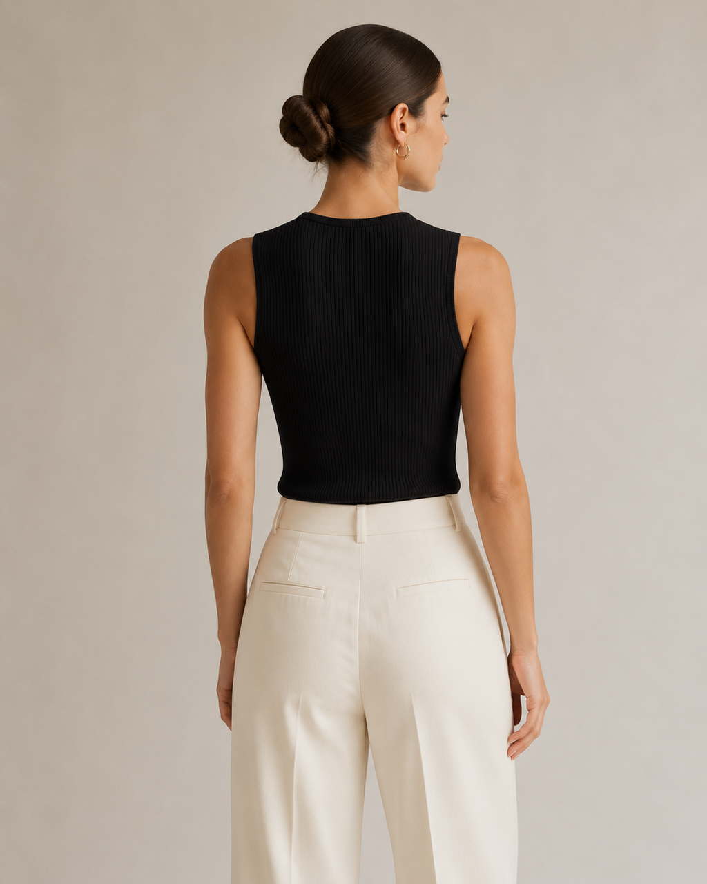 Crew Neck Sculpted Seam Ribbed Knit Tank Top