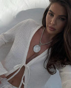 Crochet Hollow Out Top and Wide Leg Shorts Set