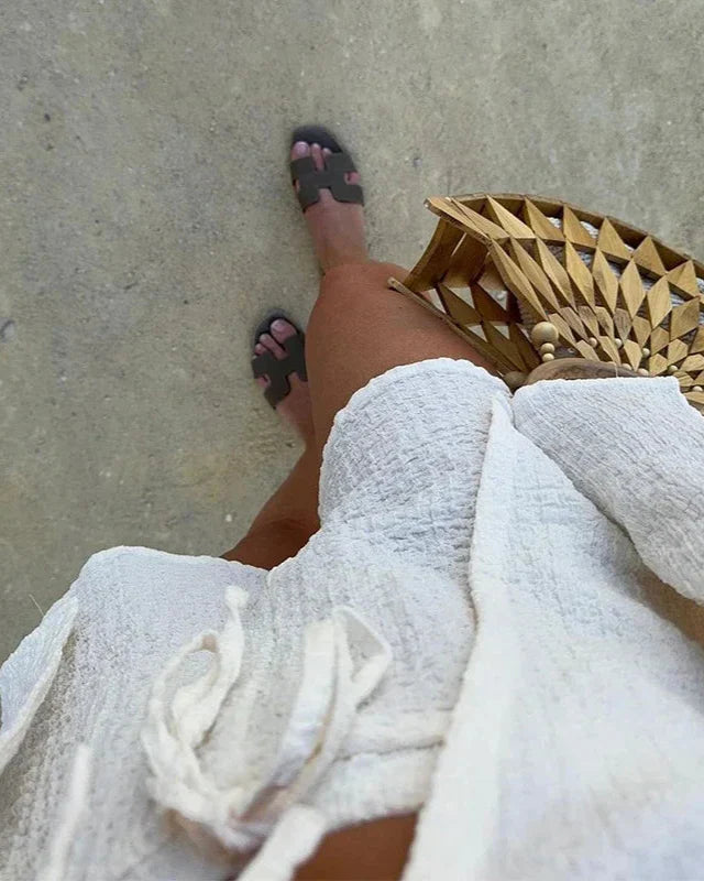 Crochet Hollow Out Top and Wide Leg Shorts Set
