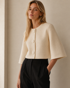 Cropped Crew Neck Knit Bolero Cardigan