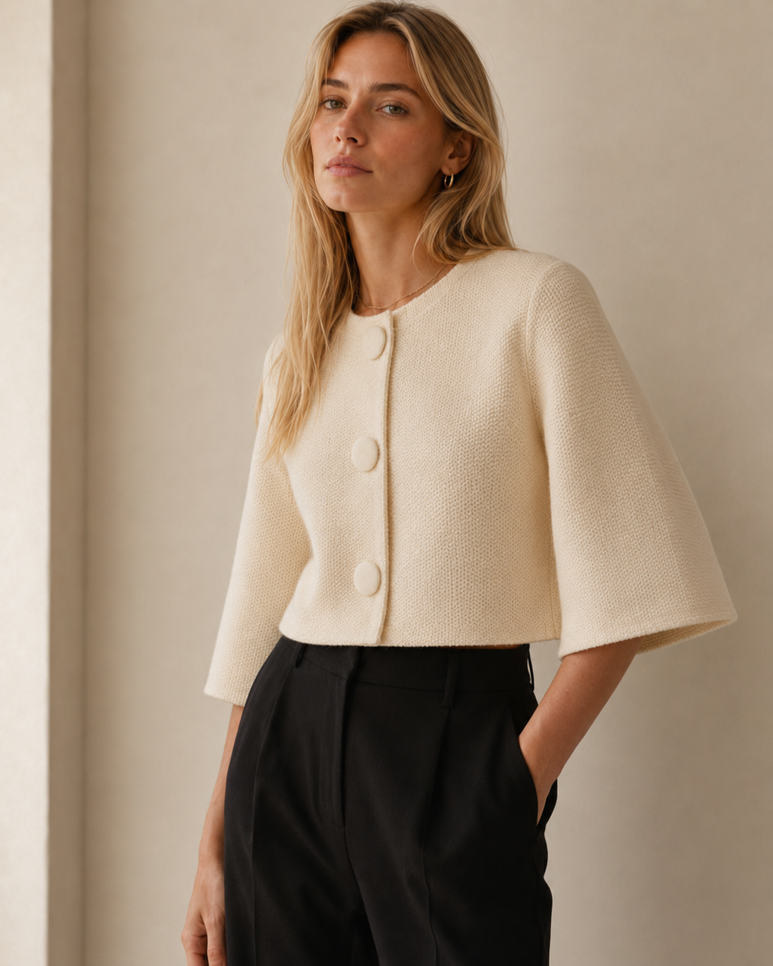 Cropped Crew Neck Knit Bolero Cardigan